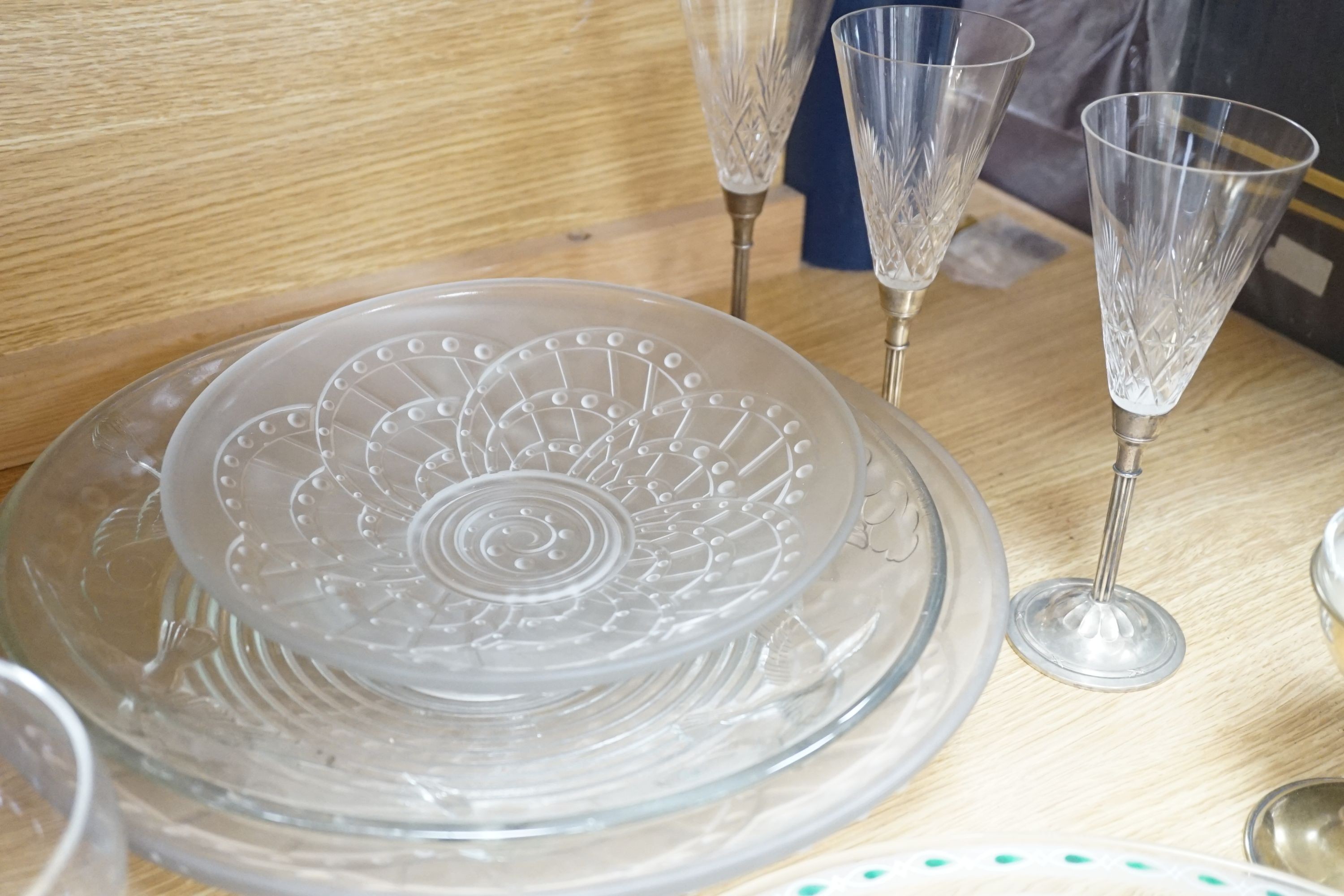 A group of clear glass including silver overlaid Sileda vase, Waterford, Swarovski, French Art Deco glass, Villeroy & Boch, Rosenthal etc.